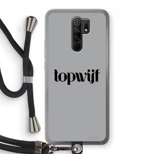 CaseCompany Topwijf Grijs Zwart: Xiaomi Redmi 9 Transparant Hoesje met koord