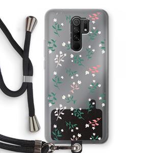 CaseCompany Small white flowers: Xiaomi Redmi 9 Transparant Hoesje met koord