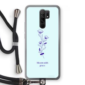 CaseCompany Bloom with grace: Xiaomi Redmi 9 Transparant Hoesje met koord