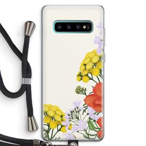 CaseCompany Wilde bloemen: Samsung Galaxy S10 Plus Transparant Hoesje met koord