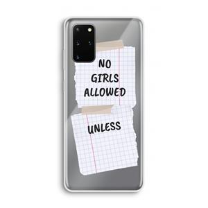 CaseCompany No Girls Allowed Unless: Samsung Galaxy S20 Plus Transparant Hoesje