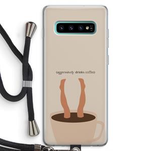 CaseCompany Aggressively drinks coffee: Samsung Galaxy S10 Plus Transparant Hoesje met koord