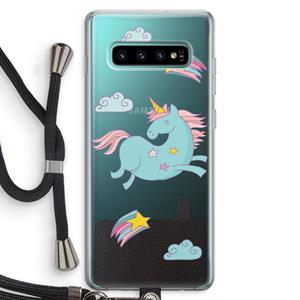 CaseCompany Vliegende eenhoorn: Samsung Galaxy S10 Plus Transparant Hoesje met koord