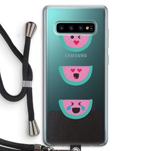 CaseCompany Smiley watermeloen: Samsung Galaxy S10 Plus Transparant Hoesje met koord