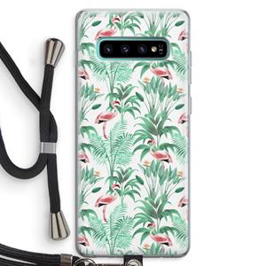 CaseCompany Flamingo bladeren: Samsung Galaxy S10 Plus Transparant Hoesje met koord
