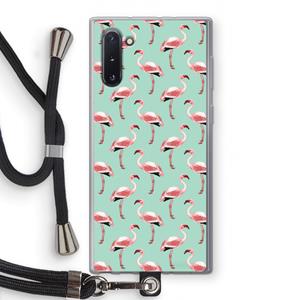 CaseCompany Flamingoprint groen: Samsung Galaxy Note 10 Transparant Hoesje met koord