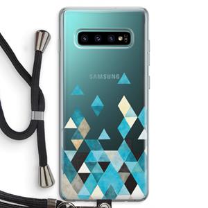 CaseCompany Gekleurde driehoekjes blauw: Samsung Galaxy S10 Plus Transparant Hoesje met koord