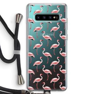 CaseCompany Flamingoprint groen: Samsung Galaxy S10 Plus Transparant Hoesje met koord