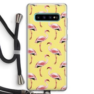 CaseCompany Flamingo's geel: Samsung Galaxy S10 Plus Transparant Hoesje met koord