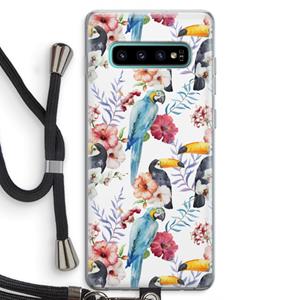 CaseCompany Bloemen tukan: Samsung Galaxy S10 Plus Transparant Hoesje met koord