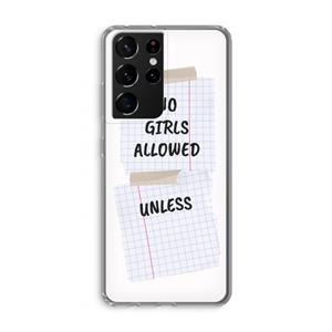 CaseCompany No Girls Allowed Unless: Samsung Galaxy S21 Ultra Transparant Hoesje