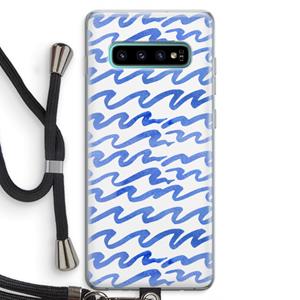CaseCompany Blauwe golven: Samsung Galaxy S10 Plus Transparant Hoesje met koord
