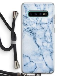 CaseCompany Blauw marmer: Samsung Galaxy S10 Plus Transparant Hoesje met koord