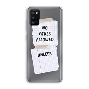 CaseCompany No Girls Allowed Unless: Samsung Galaxy A41 Transparant Hoesje