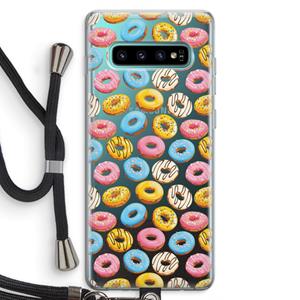 CaseCompany Pink donuts: Samsung Galaxy S10 Plus Transparant Hoesje met koord
