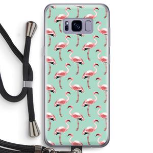 CaseCompany Flamingoprint groen: Samsung Galaxy S8 Transparant Hoesje met koord
