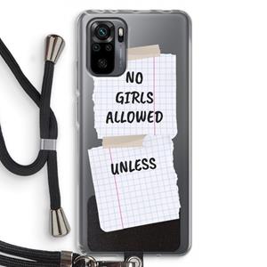 CaseCompany No Girls Allowed Unless: Xiaomi Redmi Note 10 Pro Transparant Hoesje met koord