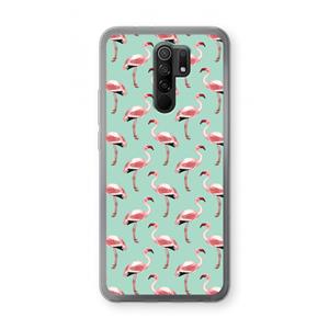 CaseCompany Flamingoprint groen: Xiaomi Redmi 9 Transparant Hoesje