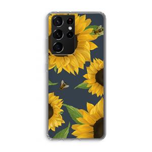 CaseCompany Sunflower and bees: Samsung Galaxy S21 Ultra Transparant Hoesje