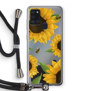 CaseCompany Sunflower and bees: Samsung Galaxy A21s Transparant Hoesje met koord