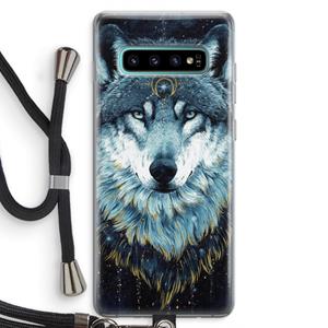CaseCompany Darkness Wolf: Samsung Galaxy S10 Plus Transparant Hoesje met koord
