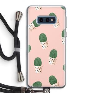 CaseCompany Cactusprint roze: Samsung Galaxy S10e Transparant Hoesje met koord