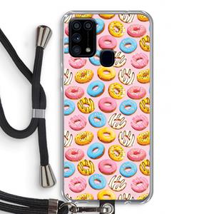 CaseCompany Pink donuts: Samsung Galaxy M31 Transparant Hoesje met koord