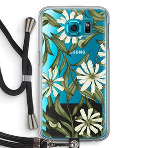 CaseCompany Wit bloemenpatroon: Samsung Galaxy S6 Transparant Hoesje met koord