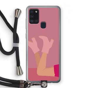 CaseCompany Pink boots: Samsung Galaxy A21s Transparant Hoesje met koord
