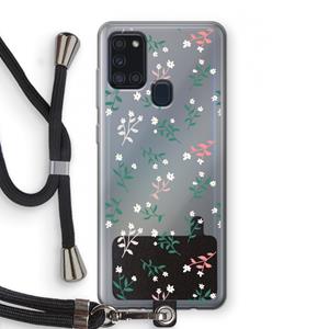 CaseCompany Small white flowers: Samsung Galaxy A21s Transparant Hoesje met koord