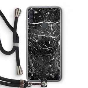 CaseCompany Zwart marmer: Samsung Galaxy A11 Transparant Hoesje met koord