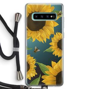 CaseCompany Sunflower and bees: Samsung Galaxy S10 Plus Transparant Hoesje met koord