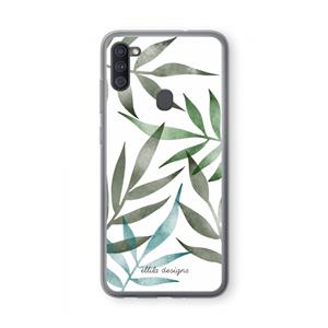 CaseCompany Tropical watercolor leaves: Samsung Galaxy A11 Transparant Hoesje