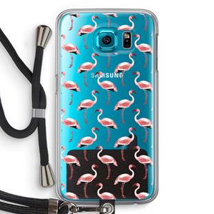 CaseCompany Flamingoprint groen: Samsung Galaxy S6 Transparant Hoesje met koord