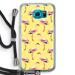 CaseCompany Flamingo's geel: Samsung Galaxy S6 Transparant Hoesje met koord