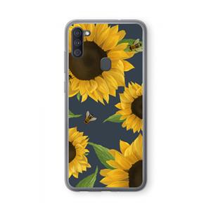 CaseCompany Sunflower and bees: Samsung Galaxy A11 Transparant Hoesje