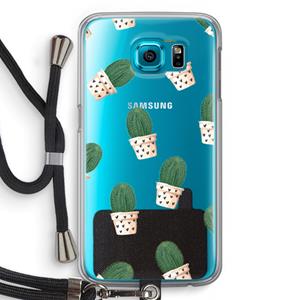 CaseCompany Cactusprint roze: Samsung Galaxy S6 Transparant Hoesje met koord