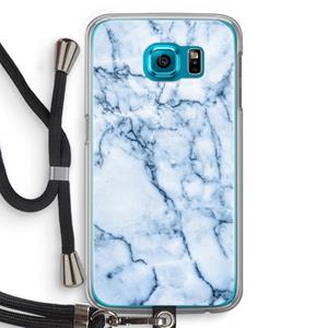 CaseCompany Blauw marmer: Samsung Galaxy S6 Transparant Hoesje met koord