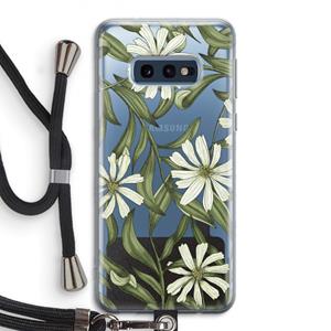 CaseCompany Wit bloemenpatroon: Samsung Galaxy S10e Transparant Hoesje met koord