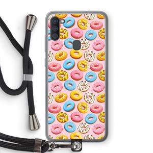 CaseCompany Pink donuts: Samsung Galaxy A11 Transparant Hoesje met koord
