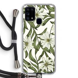 CaseCompany Wit bloemenpatroon: Samsung Galaxy M31 Transparant Hoesje met koord