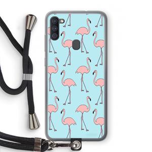 CaseCompany Anything Flamingoes: Samsung Galaxy A11 Transparant Hoesje met koord