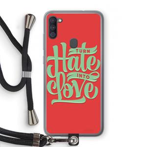 CaseCompany Turn hate into love: Samsung Galaxy A11 Transparant Hoesje met koord