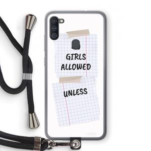 CaseCompany No Girls Allowed Unless: Samsung Galaxy A11 Transparant Hoesje met koord
