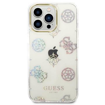 Guess Peony Glitter iPhone 14 Pro Max Hybrid Hoesje - Wit