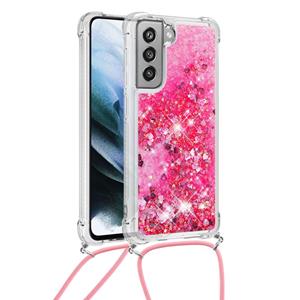 Lunso Backcover hoes met koord - Samsung Galaxy S21 FE - Glitter Roze