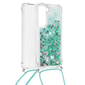 Lunso Backcover hoes met koord - Samsung Galaxy S21 FE - Glitter Groen