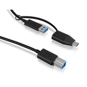 ICY BOX USB-kabel USB 3.2 Gen1 (USB 3.0 / USB 3.1 Gen1) USB-B stekker, USB-A bus, USB-C stekker 100 cm Zwart 60858