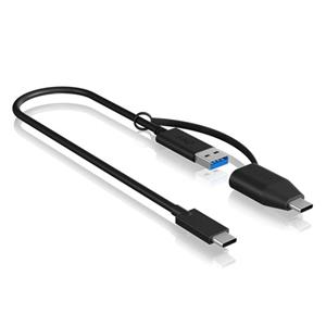 ICY BOX IB-CB033 - USB-Kabel - USB-C (M) zu USB Typ A, USB-C - USB 3.2 Gen 2 - 35 cm - Schwarz