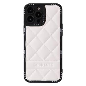 Good Luck Rhombic Grid iPhone 14 Pro Hybrid Case - Wit
